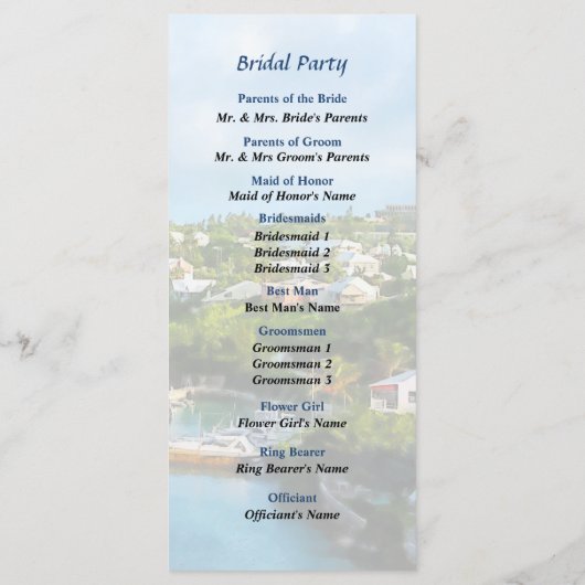 St. George's Harbour, Bermuda Wedding Programme Programmakaart (Achterkant)