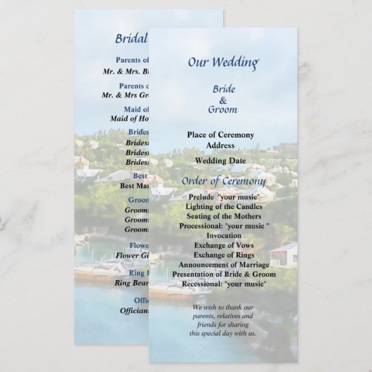 St. George's Harbour, Bermuda Wedding Programme Programmakaart (Voorkant / Achterkant)