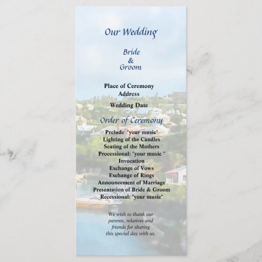 St. George's Harbour, Bermuda Wedding Programme Programmakaart (Voorkant)