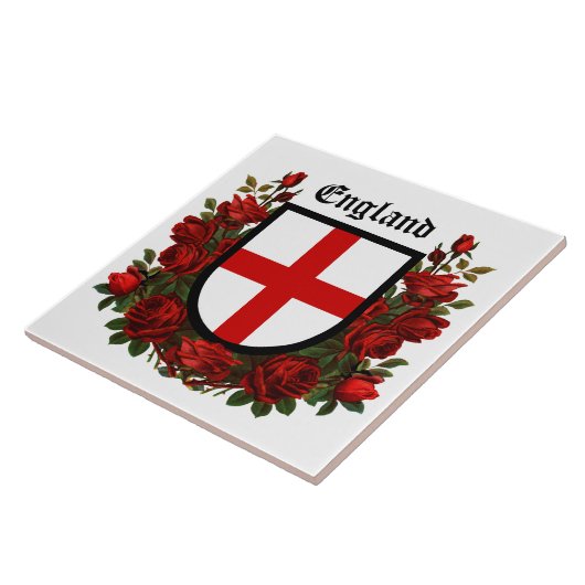 St. George's Schild omringd door rode rozen Tegeltje (Zijkant)