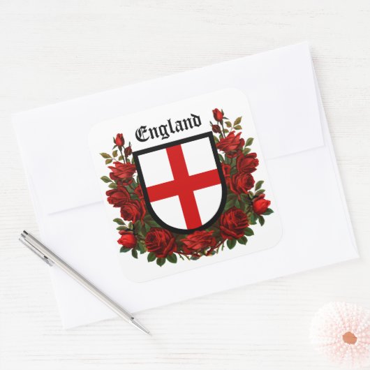 St. George's Schild omringd met rode rozen Vierkante Sticker (Envelop)