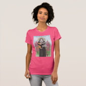 St. Gertrude Cat Lady Waterverf Folk Art Pink T-shirt (Voorkant volledig)
