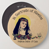 St. Gertrude of Nivelles Patron Saint of Cats Ronde Button 6,0 Cm (Voorkant /achterkant)