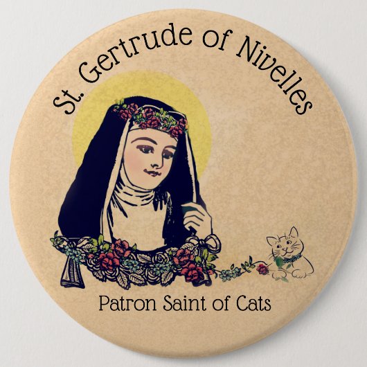 St. Gertrude of Nivelles Patron Saint of Cats Ronde Button 6,0 Cm (Voorkant)