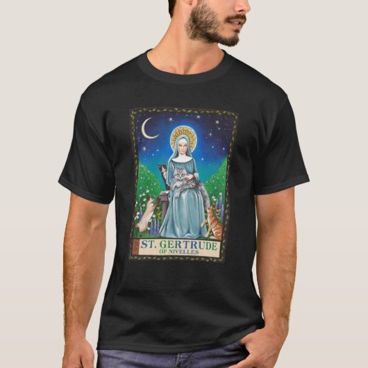 St Gertrude of Nivelles Patron Saint of Cats T-shirt (Voorkant)