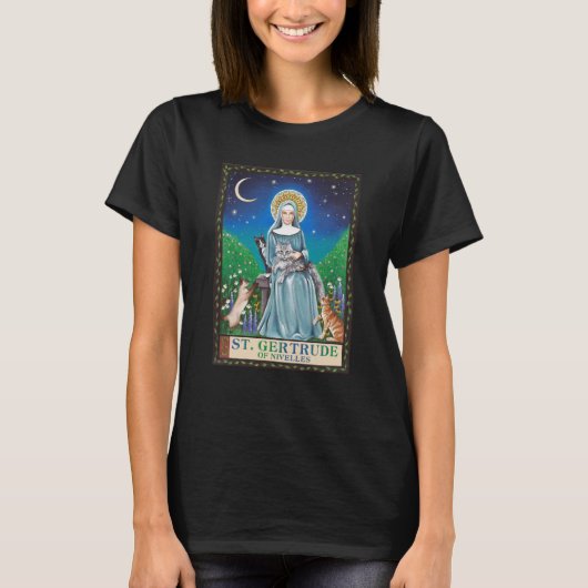 St Gertrude of Nivelles Patron Saint of Cats T-shirt (Voorkant)