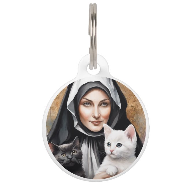 St Gertrude Patron of Cats 2 Kat Waterverf Stijl Huisdierpenning (Voorkant)