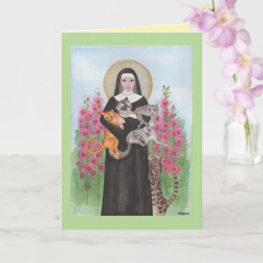 St. Gertrude Patron of Cats Greeting Birthday Kaar Kaart (Orchidee)