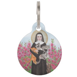 St Gertrude Patron of Cats Hollyhocks Waterverf Huisdierpenning