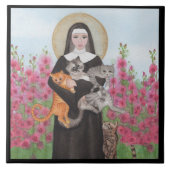 St. Gertrude Patron of Cats Waterverf Border Tegeltje (Voorkant)