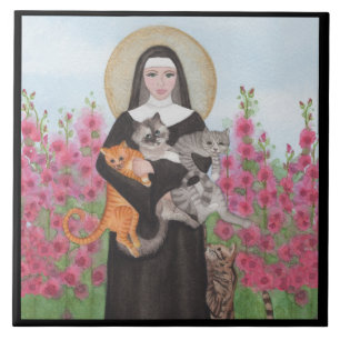 St. Gertrude Patron of Cats Waterverf Border Tegeltje