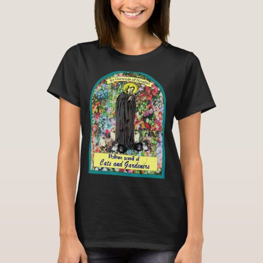 St Gertrude Patron Saint Cats Great Nivelles T-shirt (Voorkant)