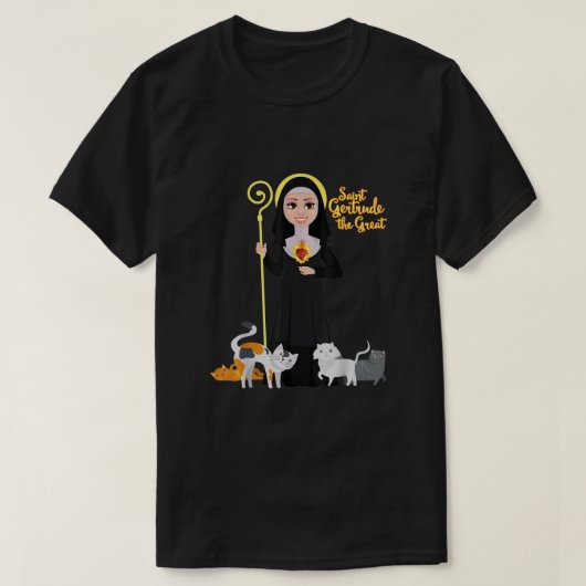 St Gertrude Patron Saint Cats Lovers Great Nive T-shirt (Design voorkant)