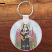 St. Gertrude Patron Saint of Cats Folk Art Sleutelhanger (Voorkant)
