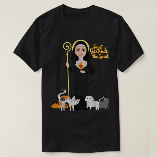 St Gertrude Patron Saint of Cats Lovers Great Nive T-shirt (Design voorkant)