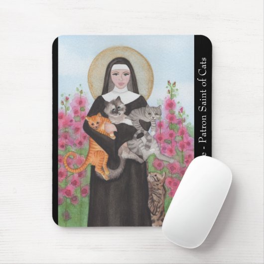 St. Gertrude Patron Saint of Cats Waterverf Muismat (Met muis)