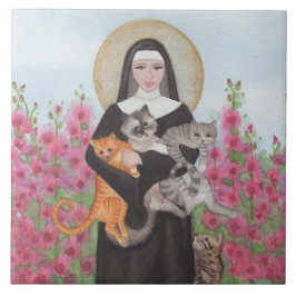 St. Gertrude Patron van de Kattenmarkt Waterverf C Tegeltje