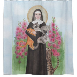 St. Gertrude The Original Crazy Cat Lady Folk Art Douchegordijn