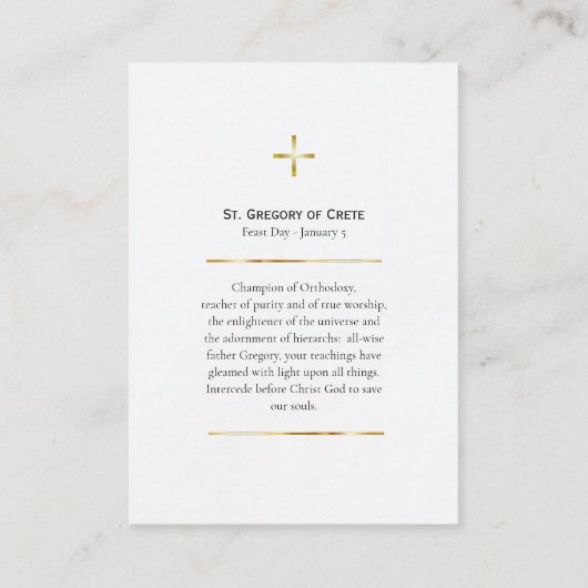 St. Gregory of Crete Orthodox Prayer Card Plaatskaartje (Achterkant)
