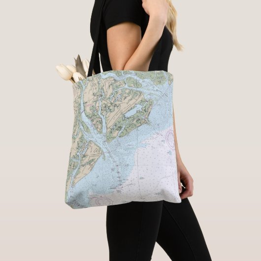 St Helena Sound to Savannah River Nautische kaart Tote Bag (Dichtbij)