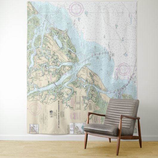 St Helena Sound to Savannah River Nautische kaart Wandkleed (In situ)