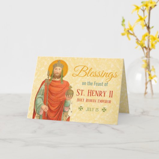 St. Henry II, keizer (BBS 10) Feast Day Kaart (Gele Bloem)