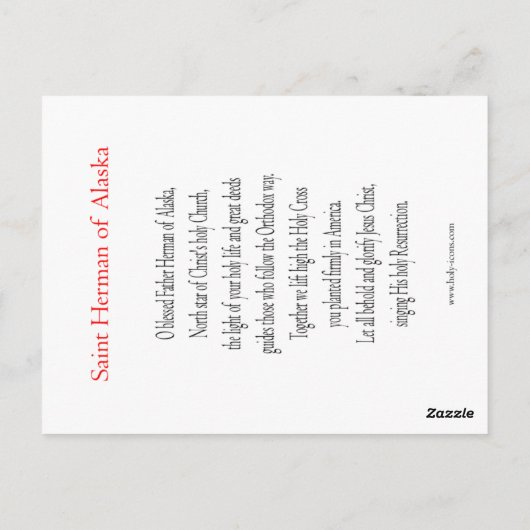 St. Herman van de Alaska Prayer Card Briefkaart (Achterkant)