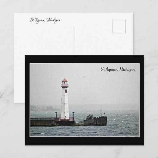 St Ignace Lighthouse in the Bay Briefkaart (Voorkant / Achterkant)