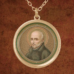 St. Ignatius Loyola (BK 050) Goud Vergulden Ketting<br><div class="desc">De Spaanse Baskische edelman en soldaat die priester en theoloog werd, Ignatius Loyola (1491-1556) was de stichter en eerste generaal-overste van de Sociëteit van Jezus (de jezuïeten). In deze rondel is de heilige Ignatius gekleed in jezuïetenstijl. Hij draagt een eenvoudige zwarte cassock, vermoedelijk gewikkeld en gekneld aan de taille, niet...</div>