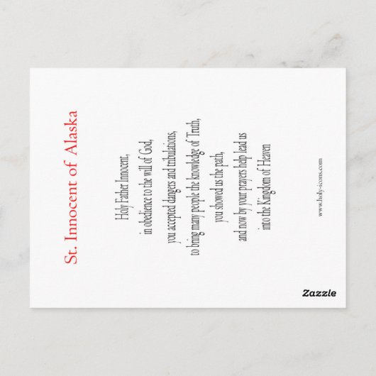 St. Innocent of Alaska Prayer Card Briefkaart (Achterkant)