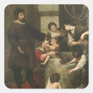 St. Isidore redt een kind dat in een handdoek was Vierkante Sticker