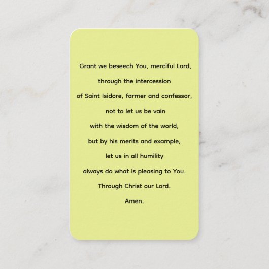St. Isidorus Gebed Kaart Visitekaartje (Achterkant)