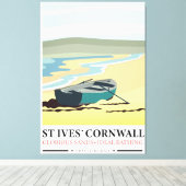 St Ives Cornwall nautische reisposter. Canvas Afdruk (Insitu (Houten vloer))