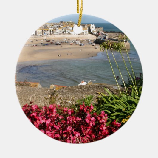 St Ives Harbour Pink Flowers Keramisch Ornament (Voorkant)