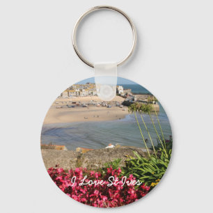 St Ives Harbour Pink Flowers Sleutelhanger