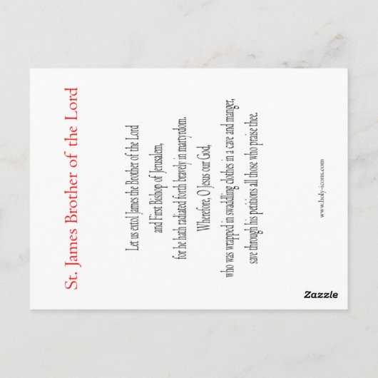 St. James, broer van de Lord Prayer Card Briefkaart (Achterkant)