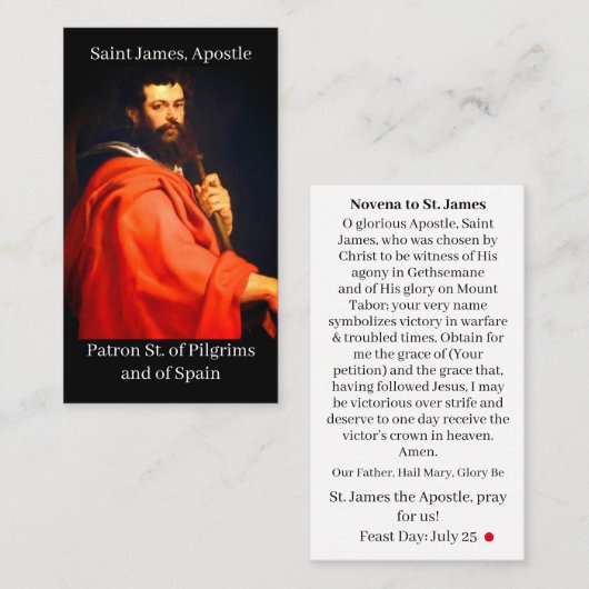 St. James de Apostel Novena Prayer Kaart Contactkaartje (Voorkant / Achterkant)