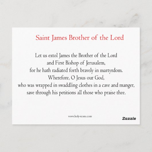 St. James the Brother of our Lord Prayer Card Briefkaart (Achterkant)