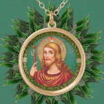 St. James the Greater (JMAS 04) Goud Vergulden Ketting<br><div class="desc">Afbeelding Credit (JMAS 04): Antiek afbeelding van St. James de Greater uit een eind 19e eeuwse ontwerptekst in chromolithografie met gelte accenten, oorspronkelijk gepubliceerd door Josef Müller, Art Publisher, München, Duitsland, uit het privé-collectie van religieuze ephemera van de ontwerper. Het afbeelding is een van de twaalf in de Apostle-serie van...</div>