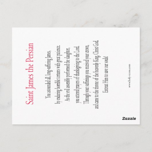 St. James the Persian Prayer Card Briefkaart (Achterkant)