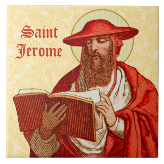 St. Jerome als kardinaal met Boek (P 004) Tegeltje (Voorkant)