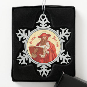St. Jerome als kardinaal met boek (P 004) Tin Sneeuwvlok Ornament