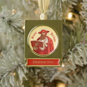 St. Jerome als kardinaal met boek (P 004) Verguld Banner Ornament