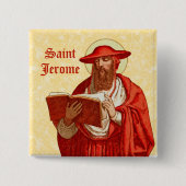 St. Jerome als kardinaal met Boek (P 004) Vierkante Button 5,1 Cm (Voorkant)