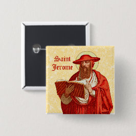St. Jerome als kardinaal met Boek (P 004) Vierkante Button 5,1 Cm