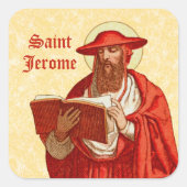 St. Jerome als kardinaal met Boek (P 004) Vierkante Sticker (Voorkant)