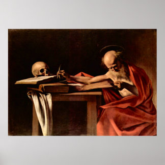 St. Jerome bij schrijven van Caravaggio Poster