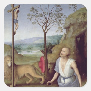St. Jerome in de woestijn, c.1499-1502 Vierkante Sticker