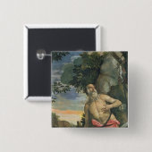 St. Jerome in Penitence (olie op doek) Vierkante Button 5,1 Cm (Voorkant /achterkant)