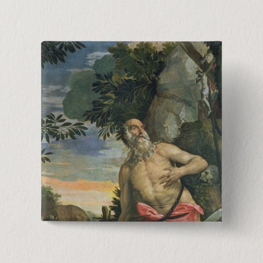 St. Jerome in Penitence (olie op doek) Vierkante Button 5,1 Cm (Voorkant)